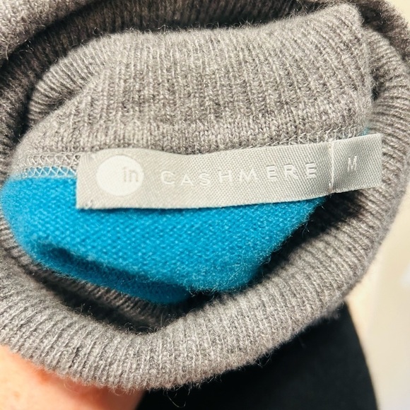 IN Cashmere 100% 2-Ply Cashmere Color Block Blue Black Gray Turtleneck Sweater S - Picture 4 of 5
